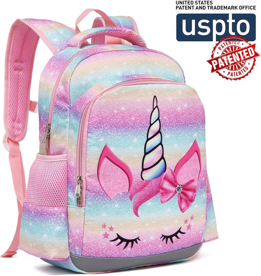Octsky Rainbow Backpack & Lunch Box for Girls: Lightweight, Perfect for Laptop & Books, M, Unicorn Design, Vibrant Color Option.