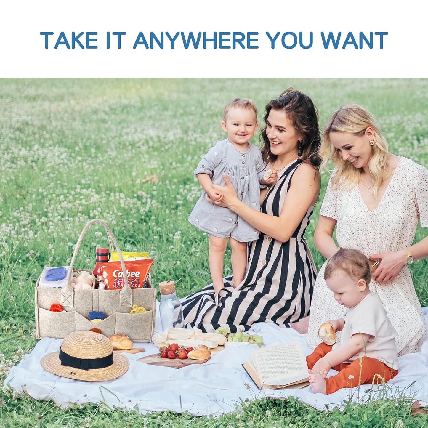 Maliton Baby Diaper Caddy Organizer for Changing Table, Nursery Storage Bin Basket with Handle, Felt Diaper Organizer Suitable for Indoor Outdoor (Khaki)