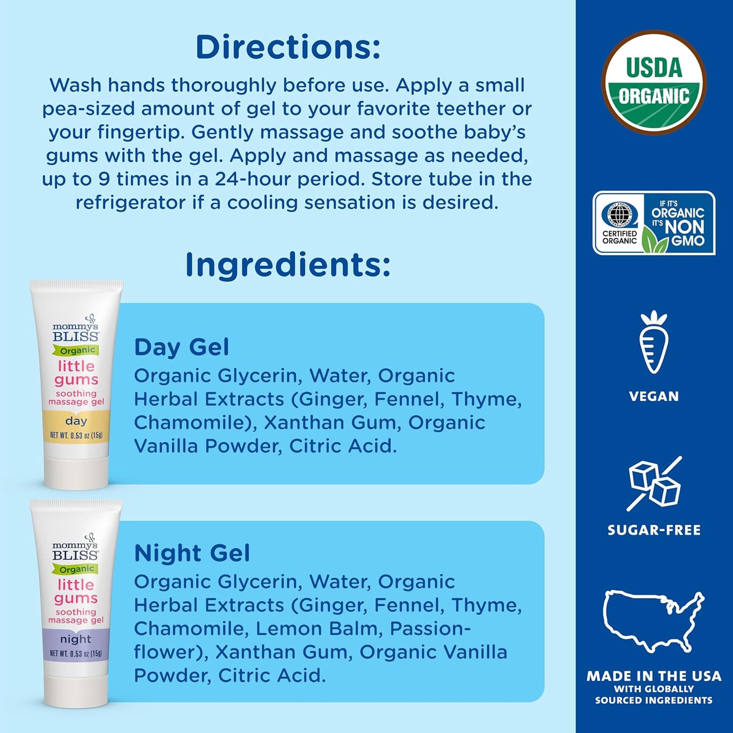 Organic Mommy's Bliss Gentle Teething Gel, Day & Night Relief, 0.53 oz x 2