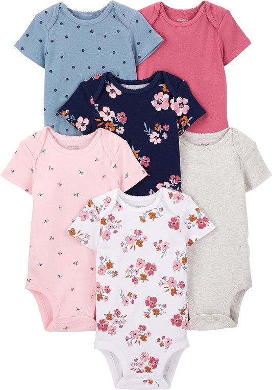 Carter's Simple Joys 6-Pack: Short-Sleeve Infant Girls' Rompers
