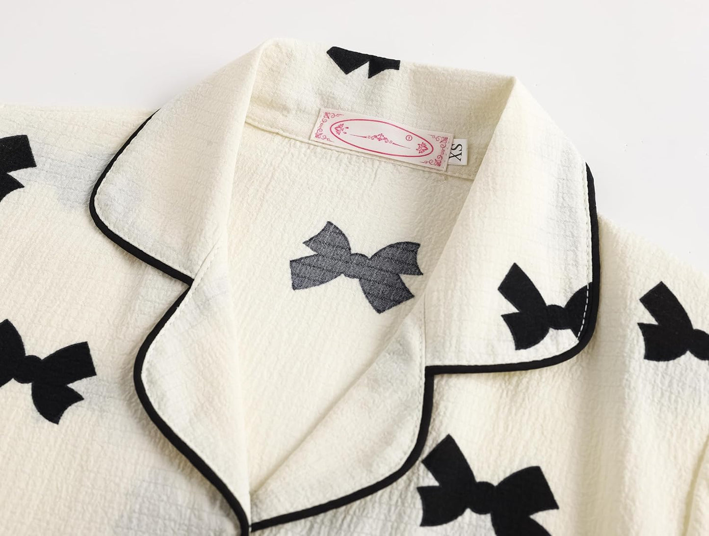 Big Girls Button Down Pajama Set 3pcs Short Sleeve Long Pants with Shorts Crepe Wrinkled Fabric Sleepwear Nighty