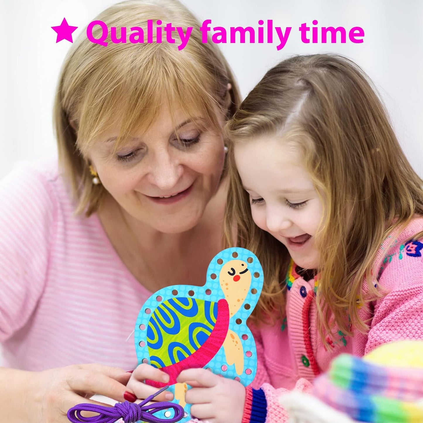 KRAFUN Beginner Mermaid Lacing Card Kit for Kids Arts & Crafts, 5 Easy Mermaid, Animal Lacing Projects, Paper Lace Cards for Toddlers, Fine Motor Preschool Skills Toys