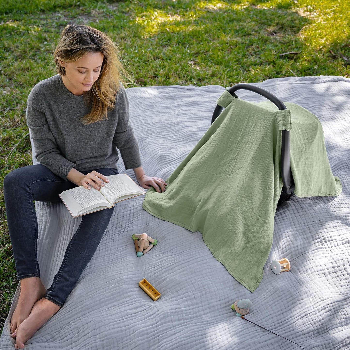 Best-Selling Premium Baby Car Seat Cover - Soft, Breathable Bamboo Rayon-Cotton Blend, Lightweight Canopy for Sun Protection & Insect Shield, Comfy Cubs