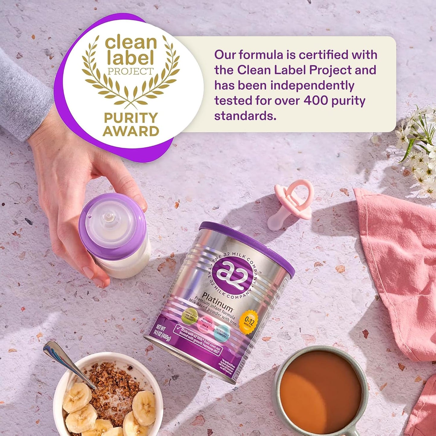 A2 Platinum® Infant Formula for Babies 0-12 Months, Natural Milk-Based Powder with Iron. Nutritionally complete, pure A2 milk - 14.1 oz can.