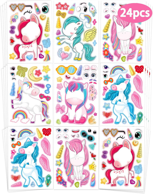 Unicorn Stickers Set: 24 Waterproof Decals for Kids' Crafts, Party Favors, & Gifts