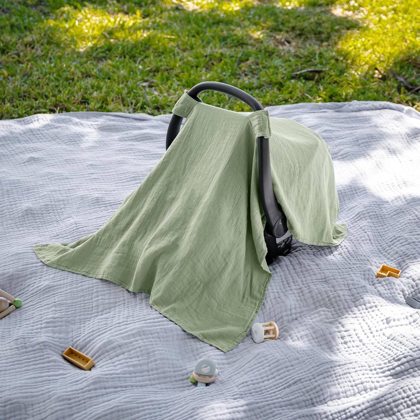 Best-Selling Premium Baby Car Seat Cover - Soft, Breathable Bamboo Rayon-Cotton Blend, Lightweight Canopy for Sun Protection & Insect Shield, Comfy Cubs