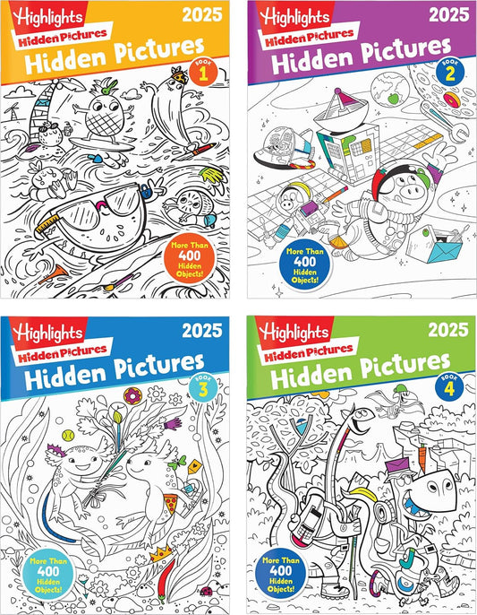 Highlights Hidden Pictures 2025 Activity Books for Kids Ages 6 and Up, 4-Book Set of Travel-Friendly Screen Free Seek and Find Fun, Books Double as Coloring Books