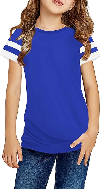 Ebifin Girls Casual Short/Long Sleeve T Shirts Kids Loose Soft Striped Color Block Tunic Tops, Tees Blouses Size 4-15 Years