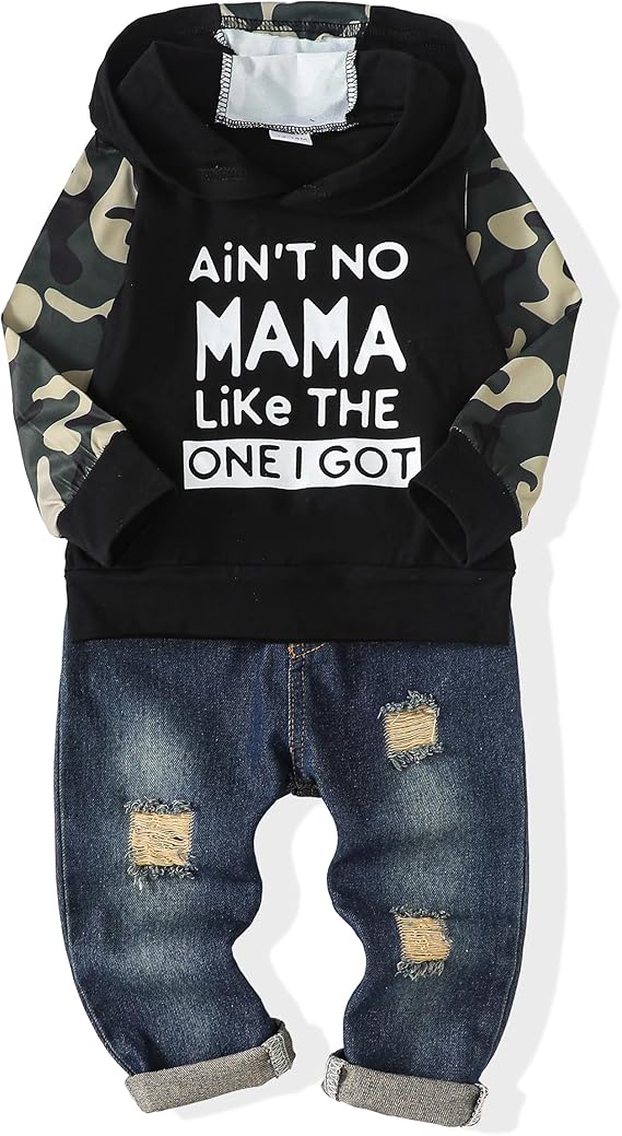 Renotemy Toddler Baby Boy Clothes Denim Outfits Infant Hooded Sweatshirt Jeans Pants Little Boys Clothing