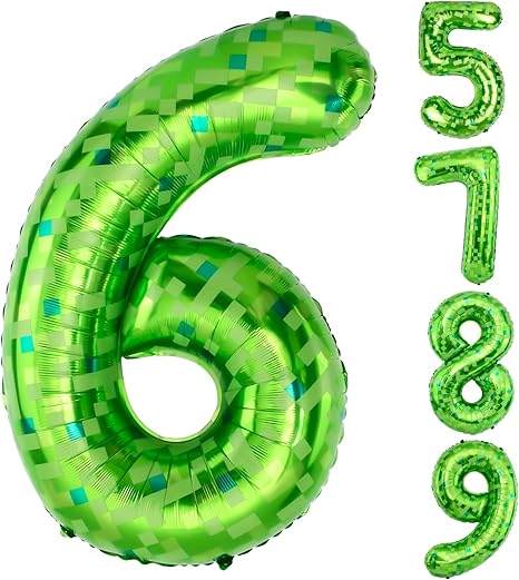 40inch Pixel Miner Green Themed Giant Balloons, Metallic Paper Balloons, Numerical Balloon Set (1-9) for Anniversary Decorations.