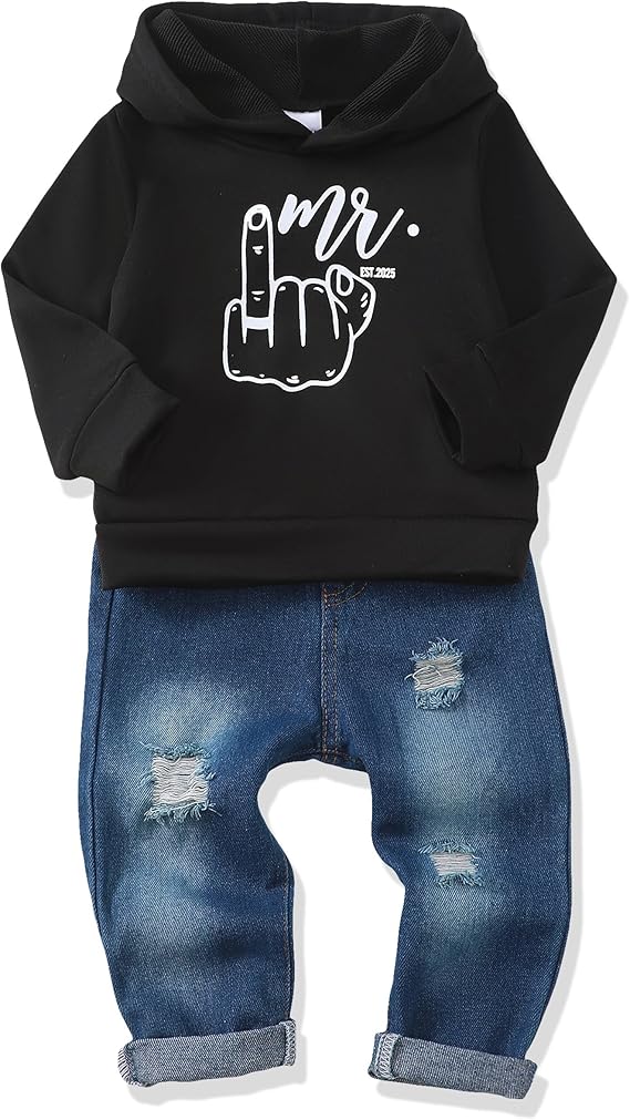 Renotemy Toddler Baby Boy Clothes Denim Outfits Infant Hooded Sweatshirt Jeans Pants Little Boys Clothing