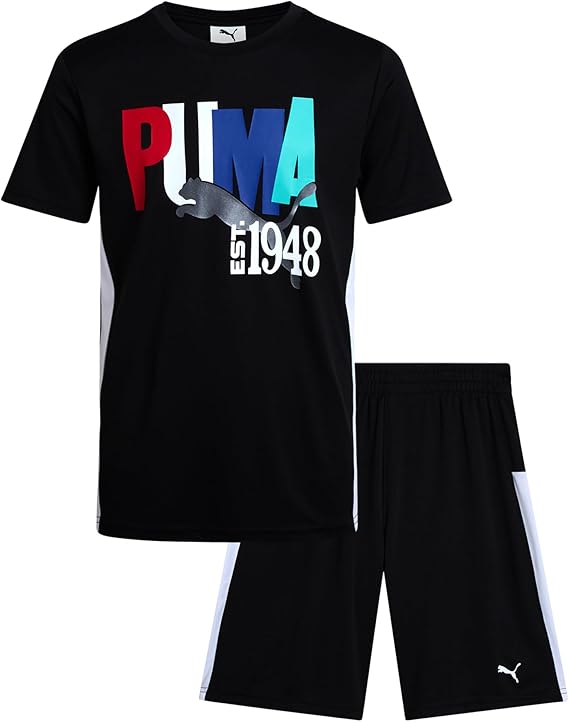 PUMA Kids' 2-Piece Dry Fit Athletic Top & Shorts Set: Performance Gym wear