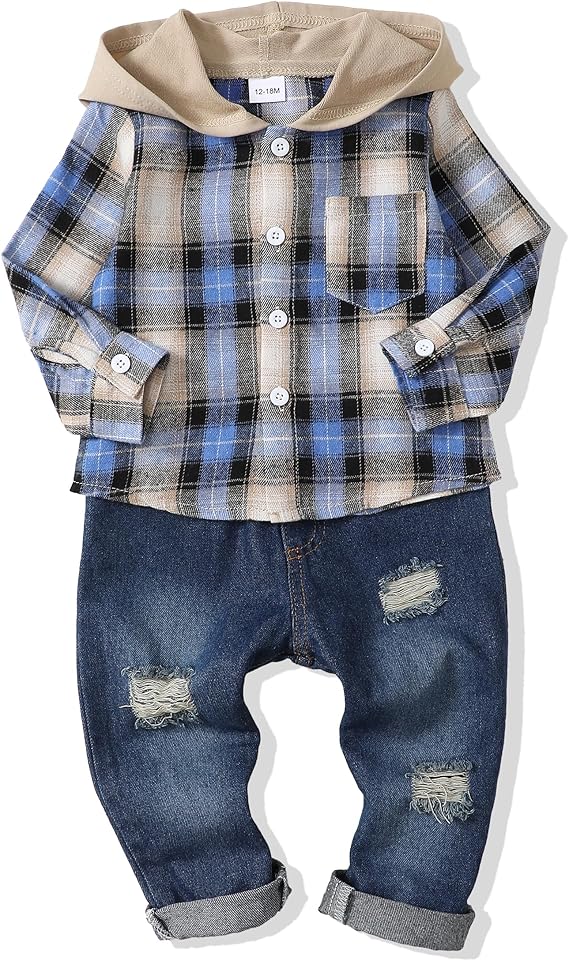 Renotemy Toddler Baby Boy Clothes Denim Outfits Infant Hooded Sweatshirt Jeans Pants Little Boys Clothing