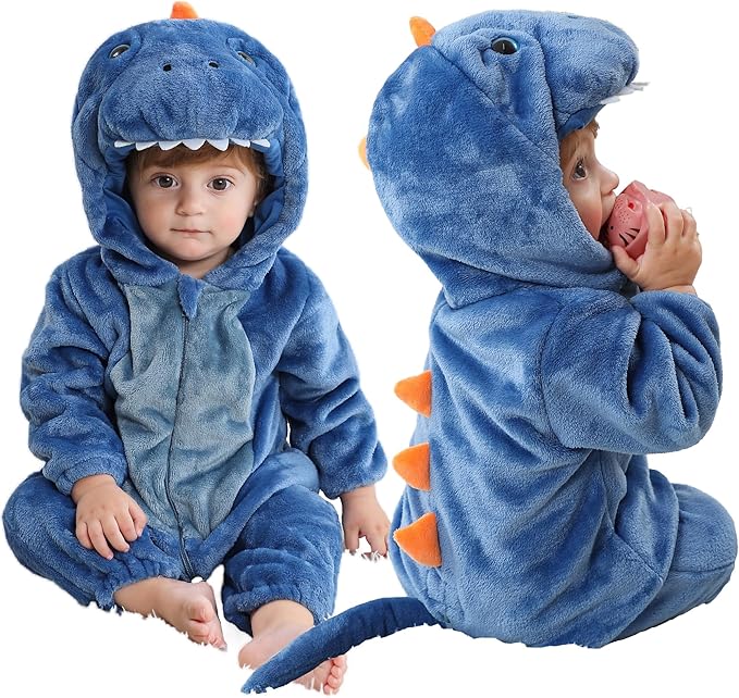 MICHLEY Unisex Baby Animal Costume Winter Autumn Flannel Hooded Romper Cosplay Jumpsuit