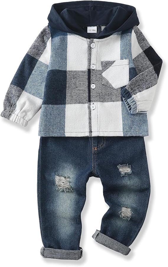 Renotemy Toddler Baby Boy Clothes Denim Outfits Infant Hooded Sweatshirt Jeans Pants Little Boys Clothing