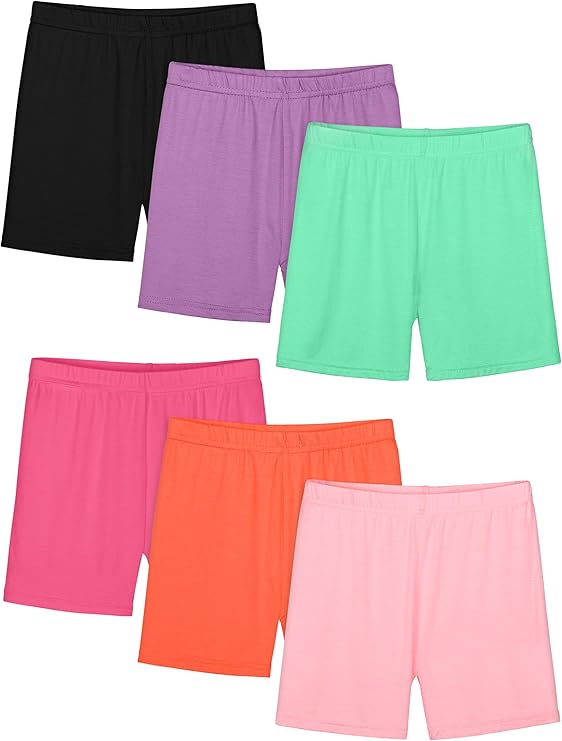 Girls' 6-Pack Cycling Shorts Set, Summer Clothing, Vibrant Multicolor