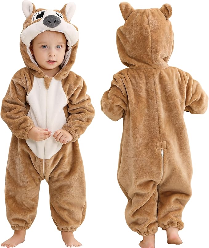 MICHLEY Unisex Baby Animal Costume Winter Autumn Flannel Hooded Romper Cosplay Jumpsuit