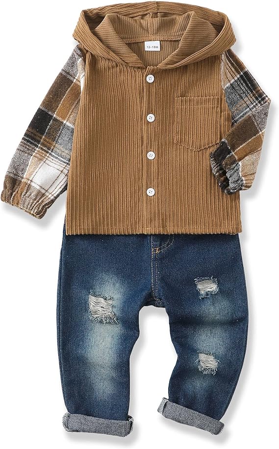 Renotemy Toddler Baby Boy Clothes Denim Outfits Infant Hooded Sweatshirt Jeans Pants Little Boys Clothing