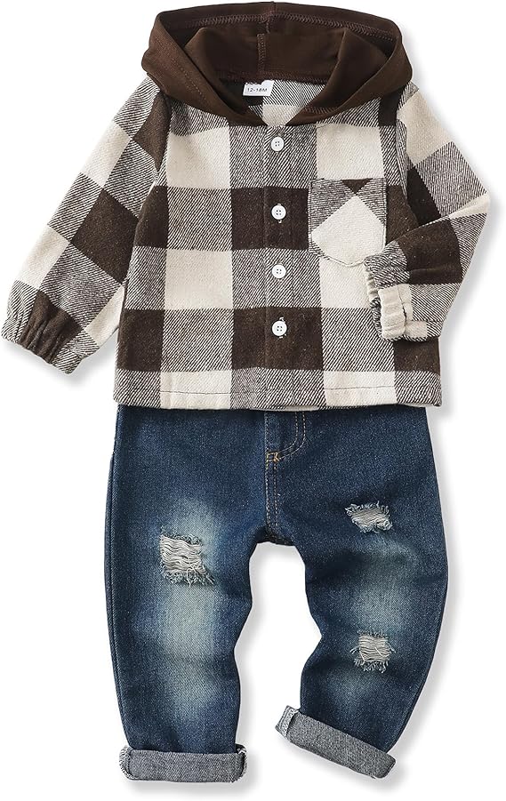 Renotemy Toddler Baby Boy Clothes Denim Outfits Infant Hooded Sweatshirt Jeans Pants Little Boys Clothing