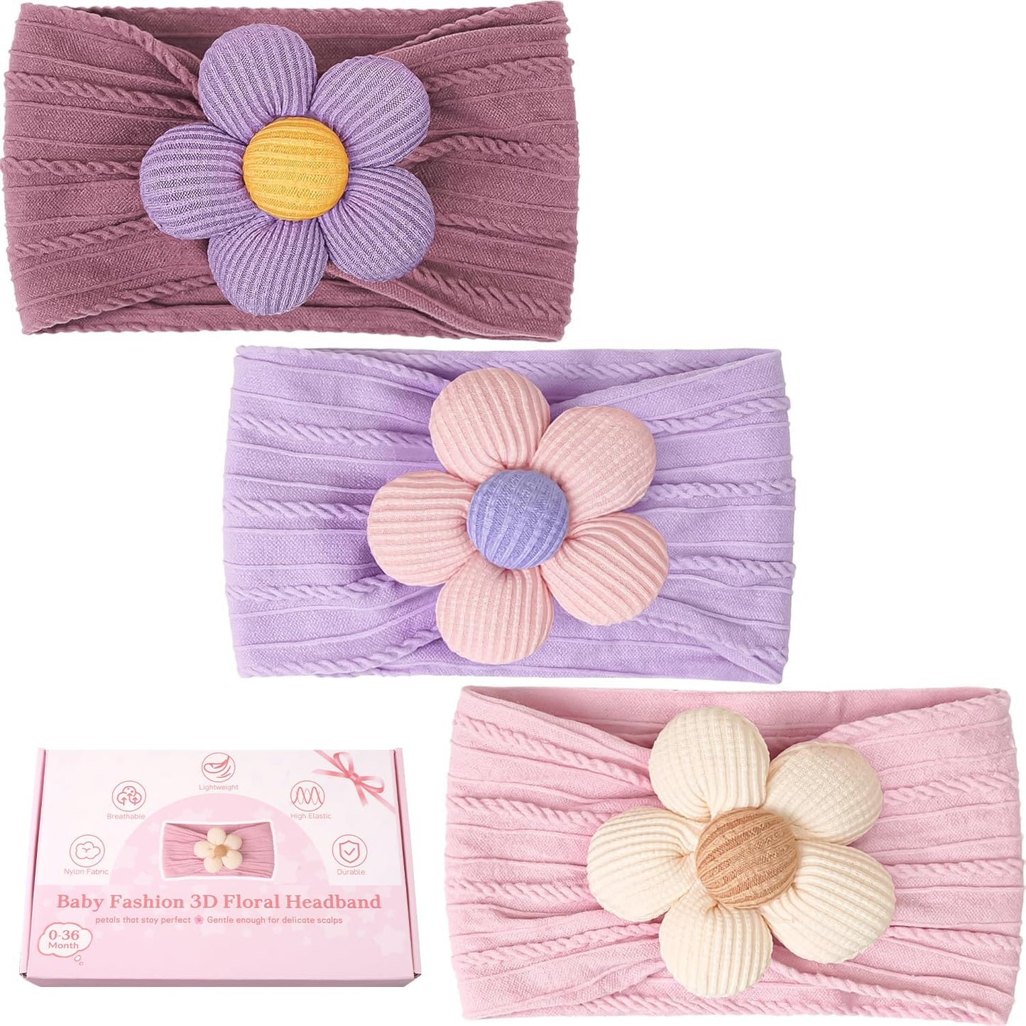 CÉLLOT 5 Pcs Baby Flower Headbands Baby Girls Nylon Headbands Soft Hairbands Hair Accessories for Newborn Infant Toddler Kids