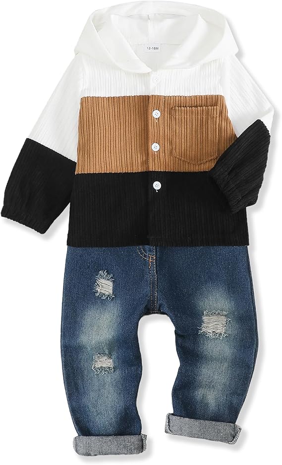 Renotemy Toddler Baby Boy Clothes Denim Outfits Infant Hooded Sweatshirt Jeans Pants Little Boys Clothing