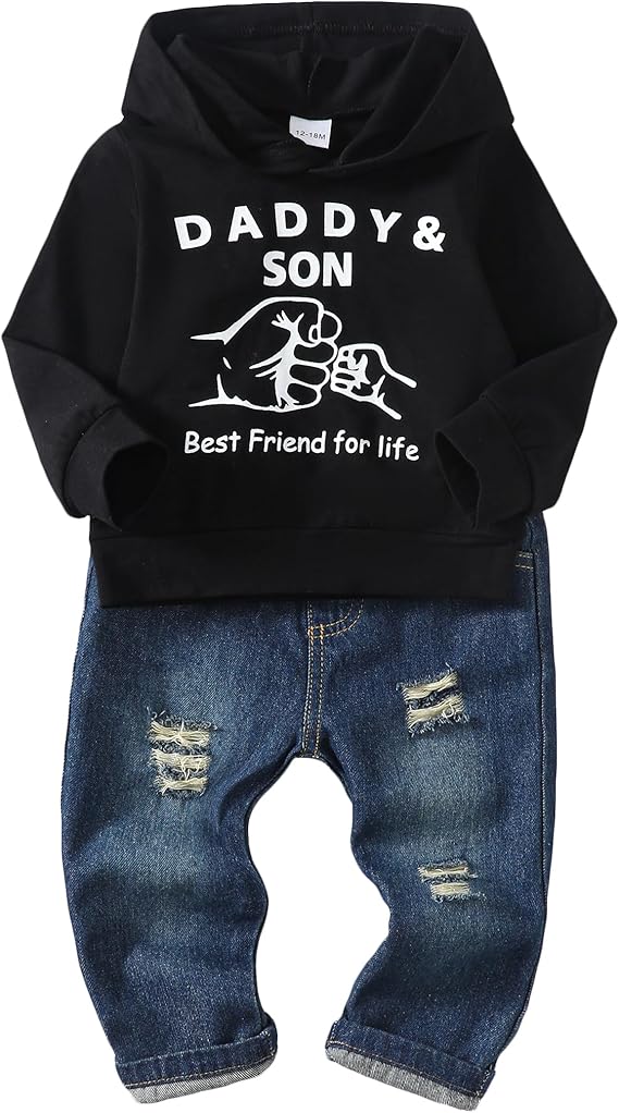 Renotemy Toddler Baby Boy Clothes Denim Outfits Infant Hooded Sweatshirt Jeans Pants Little Boys Clothing