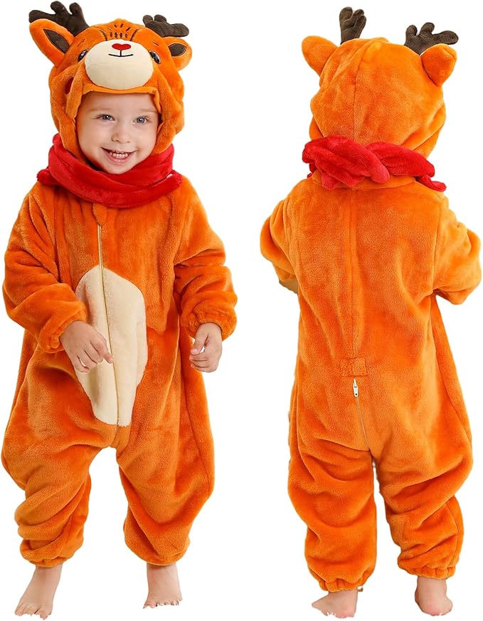 MICHLEY Unisex Baby Animal Costume Winter Autumn Flannel Hooded Romper Cosplay Jumpsuit