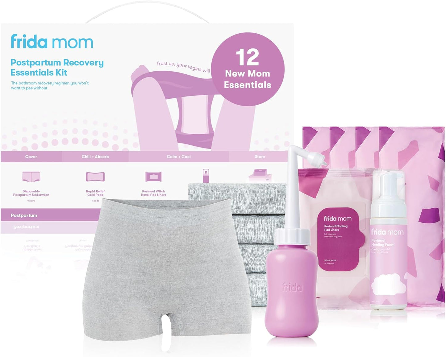 Frida Mom's Premium 15-Piece Baby Shower Gift Set: Breastfeeding Essentials Bundle - Bottle, Nursing Gown, Disposable Underwear, Cooling Pads, Reusable Pads, Perineal Foam