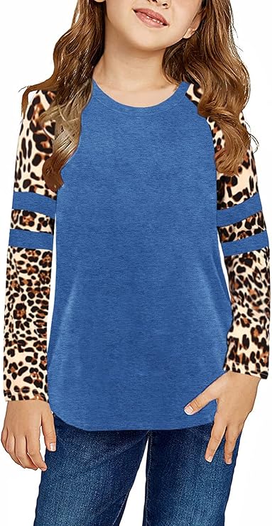 Ebifin Girls Casual Short/Long Sleeve T Shirts Kids Loose Soft Striped Color Block Tunic Tops, Tees Blouses Size 4-15 Years