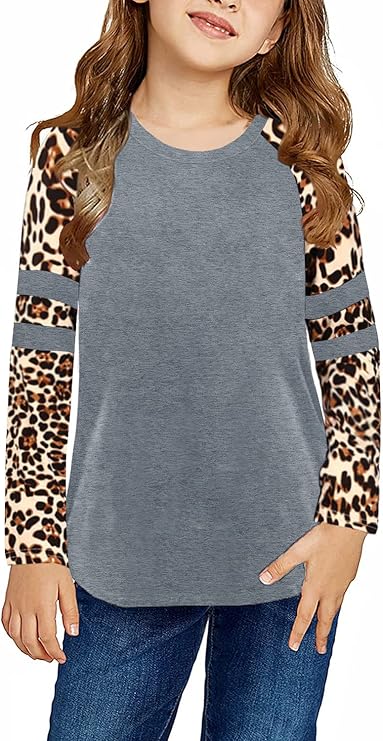 Ebifin Girls Casual Short/Long Sleeve T Shirts Kids Loose Soft Striped Color Block Tunic Tops, Tees Blouses Size 4-15 Years