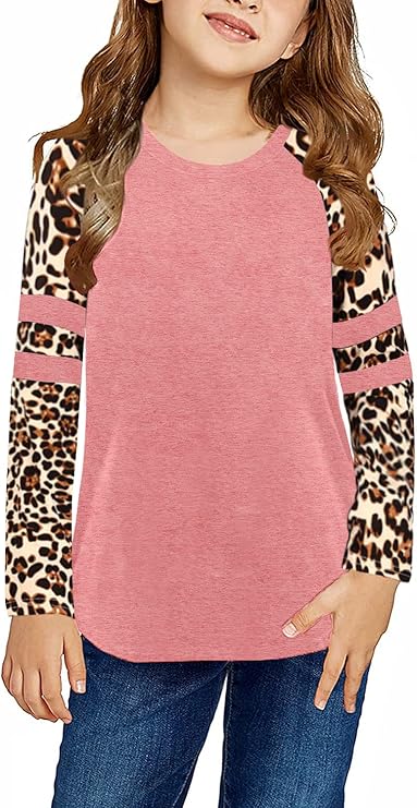 Ebifin Girls Casual Short/Long Sleeve T Shirts Kids Loose Soft Striped Color Block Tunic Tops, Tees Blouses Size 4-15 Years