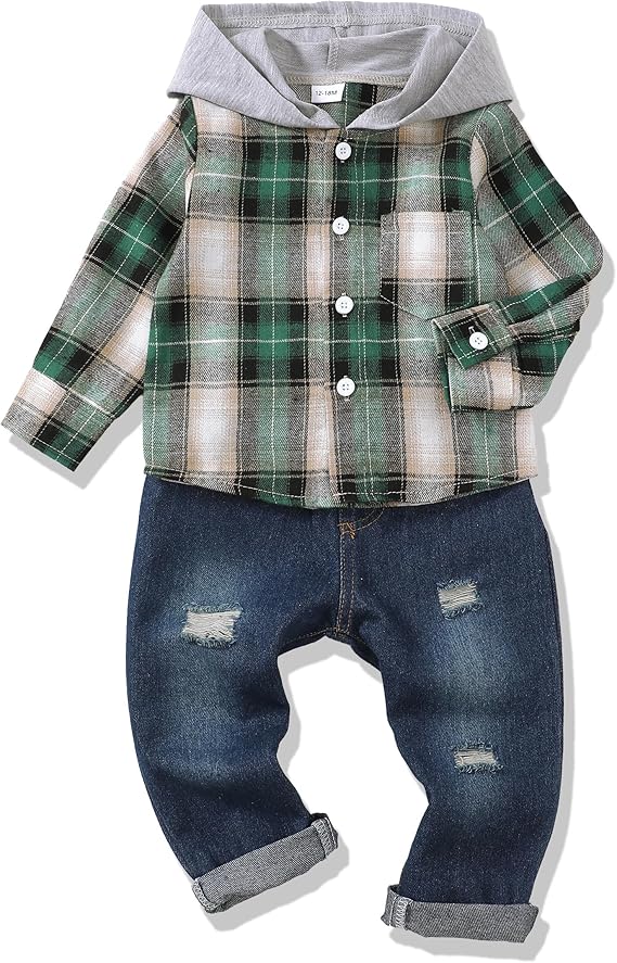 Renotemy Toddler Baby Boy Clothes Denim Outfits Infant Hooded Sweatshirt Jeans Pants Little Boys Clothing