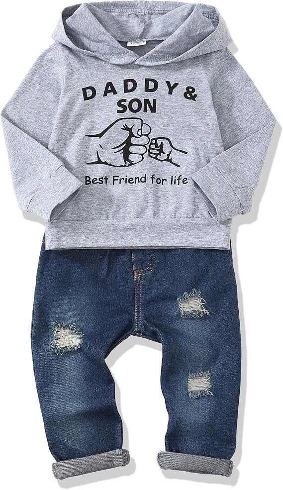 Renotemy Toddler Baby Boy Clothes Denim Outfits Infant Hooded Sweatshirt Jeans Pants Little Boys Clothing