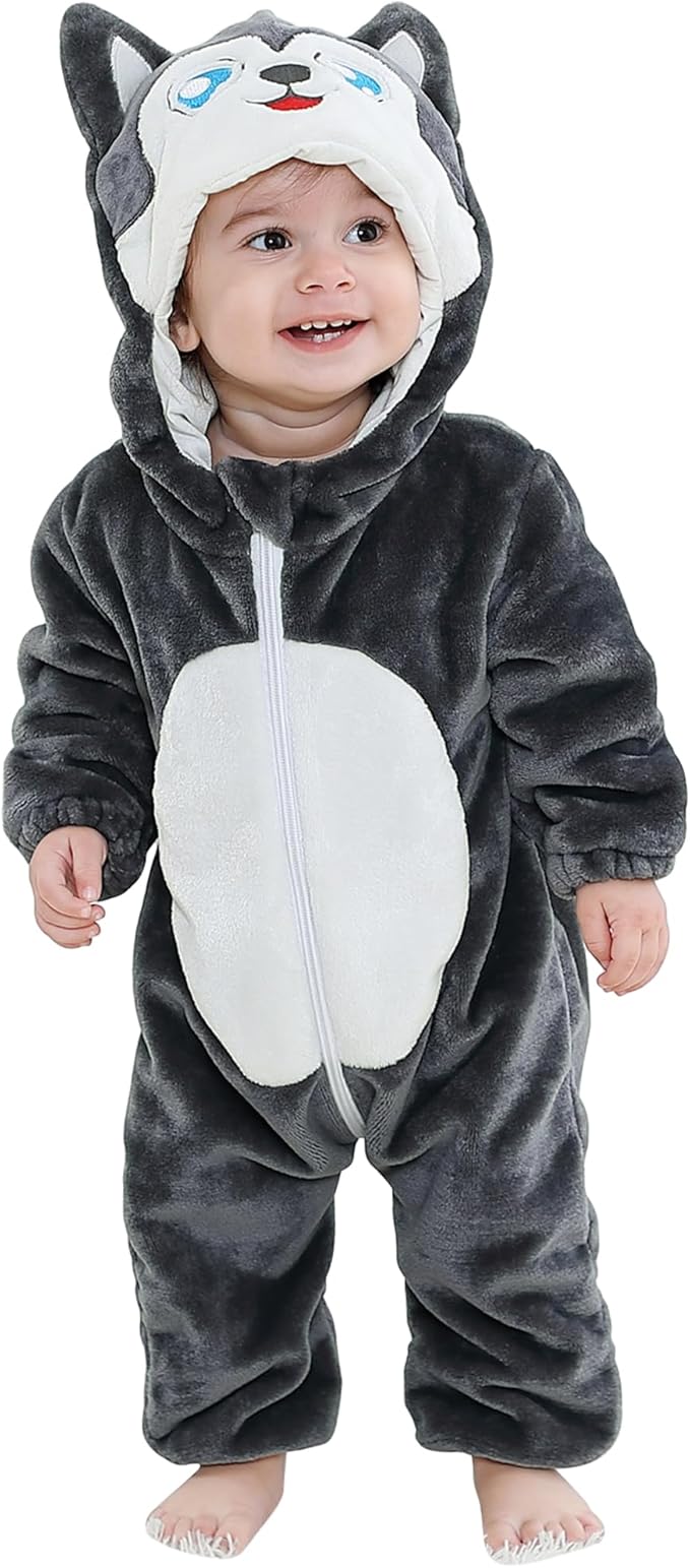 MICHLEY Unisex Baby Animal Costume Winter Autumn Flannel Hooded Romper Cosplay Jumpsuit