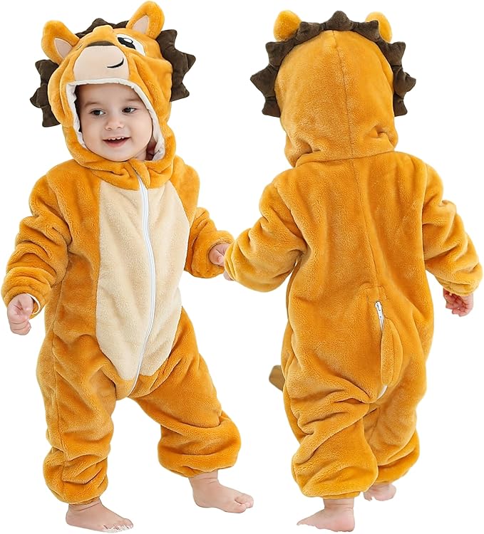 MICHLEY Unisex Baby Animal Costume Winter Autumn Flannel Hooded Romper Cosplay Jumpsuit