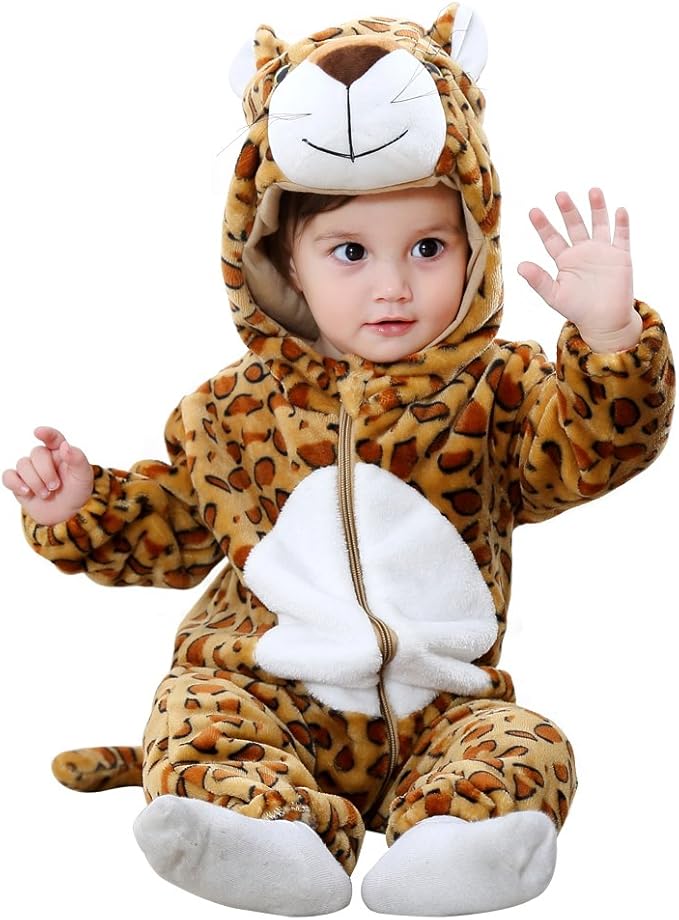 MICHLEY Unisex Baby Animal Costume Winter Autumn Flannel Hooded Romper Cosplay Jumpsuit