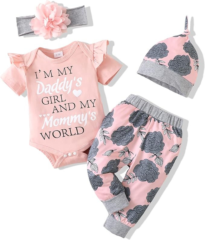 Renotemy Newborn Infant Baby Girl Clothes Summer Outfits Infant Romper Pants Cute Toddler Girl Clothes Gift Set