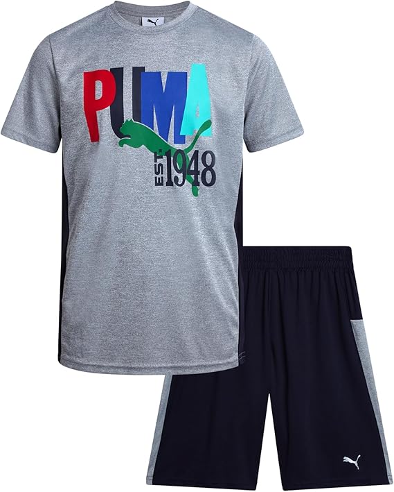 PUMA Kids' 2-Piece Dry Fit Athletic Top & Shorts Set: Performance Gym wear
