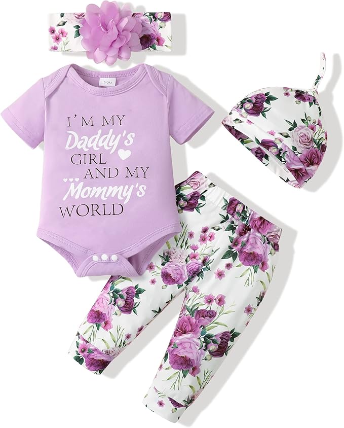 Renotemy Newborn Infant Baby Girl Clothes Summer Outfits Infant Romper Pants Cute Toddler Girl Clothes Gift Set