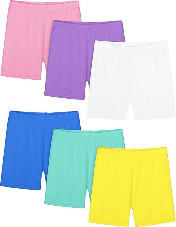 Girls' 6-Pack Cycling Shorts Set, Summer Clothing, Vibrant Multicolor