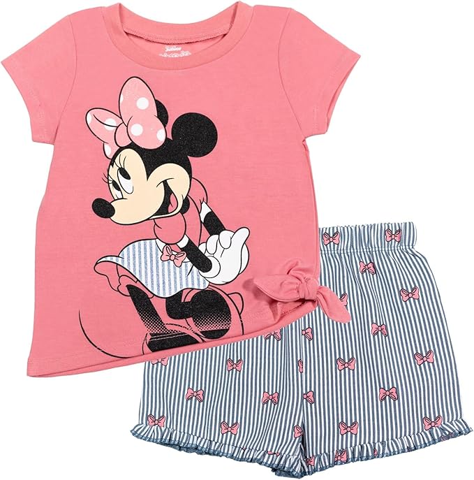 Disney Minnie Mouse Outfit: Floral Rainbow Top & Chambray Shorts (12M-14/16) for Toddler to Big Kid