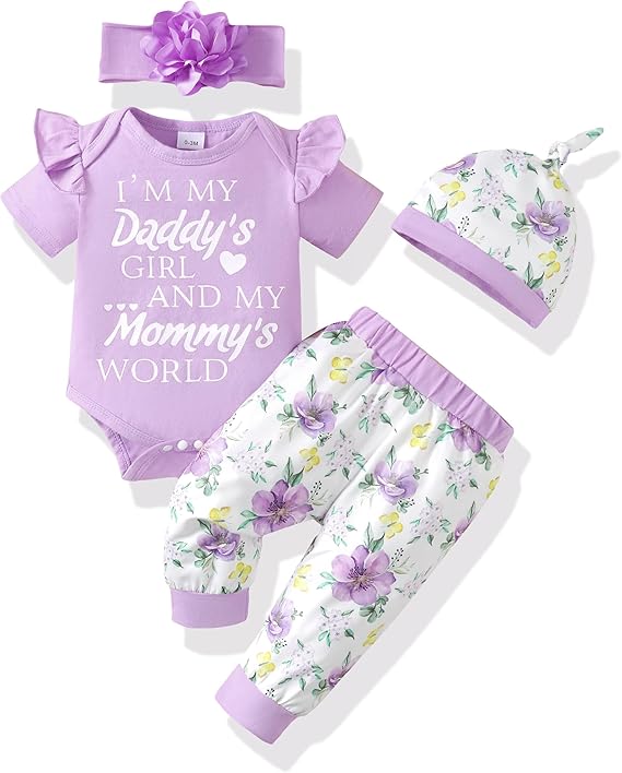 Renotemy Newborn Infant Baby Girl Clothes Summer Outfits Infant Romper Pants Cute Toddler Girl Clothes Gift Set