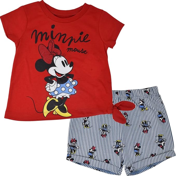Disney Minnie Mouse Outfit: Floral Rainbow Top & Chambray Shorts (12M-14/16) for Toddler to Big Kid
