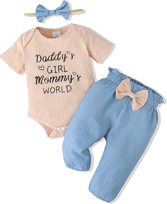Renotemy Newborn Infant Baby Girl Clothes Summer Outfits Infant Romper Pants Cute Toddler Girl Clothes Gift Set