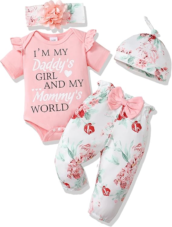 Renotemy Newborn Infant Baby Girl Clothes Summer Outfits Infant Romper Pants Cute Toddler Girl Clothes Gift Set