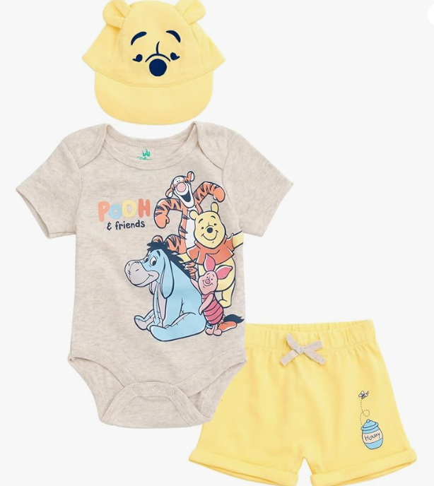 Premium Disney Pixar Set: Baby Romper, Shorts, & Baseball Cap (0-24 months) - Top Quality Assurance