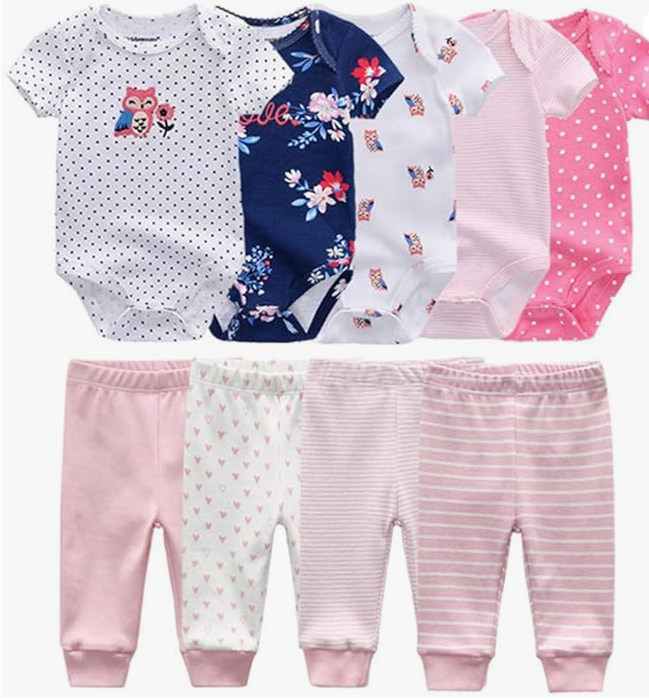 Premium Baby Essentials Kit | 9-Piece Set of Rompers & Pants - Unisex Baby Shower Gift