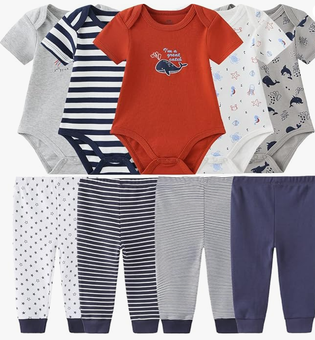 Premium Baby Essentials Kit | 9-Piece Set of Rompers & Pants - Unisex Baby Shower Gift