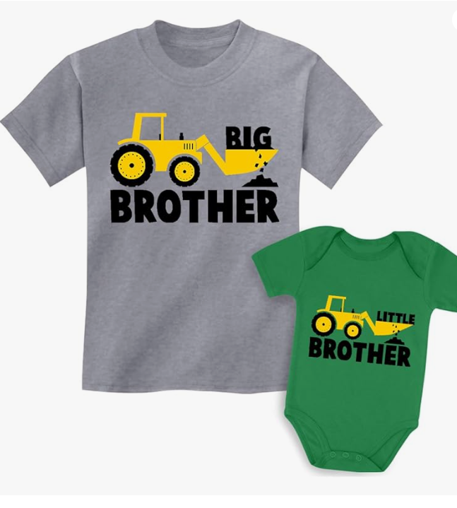Tstars Tractor Big Brother Little Brother Matching Sibling Outfits Toddler Kids Tshirt & Baby Bodysuit Set