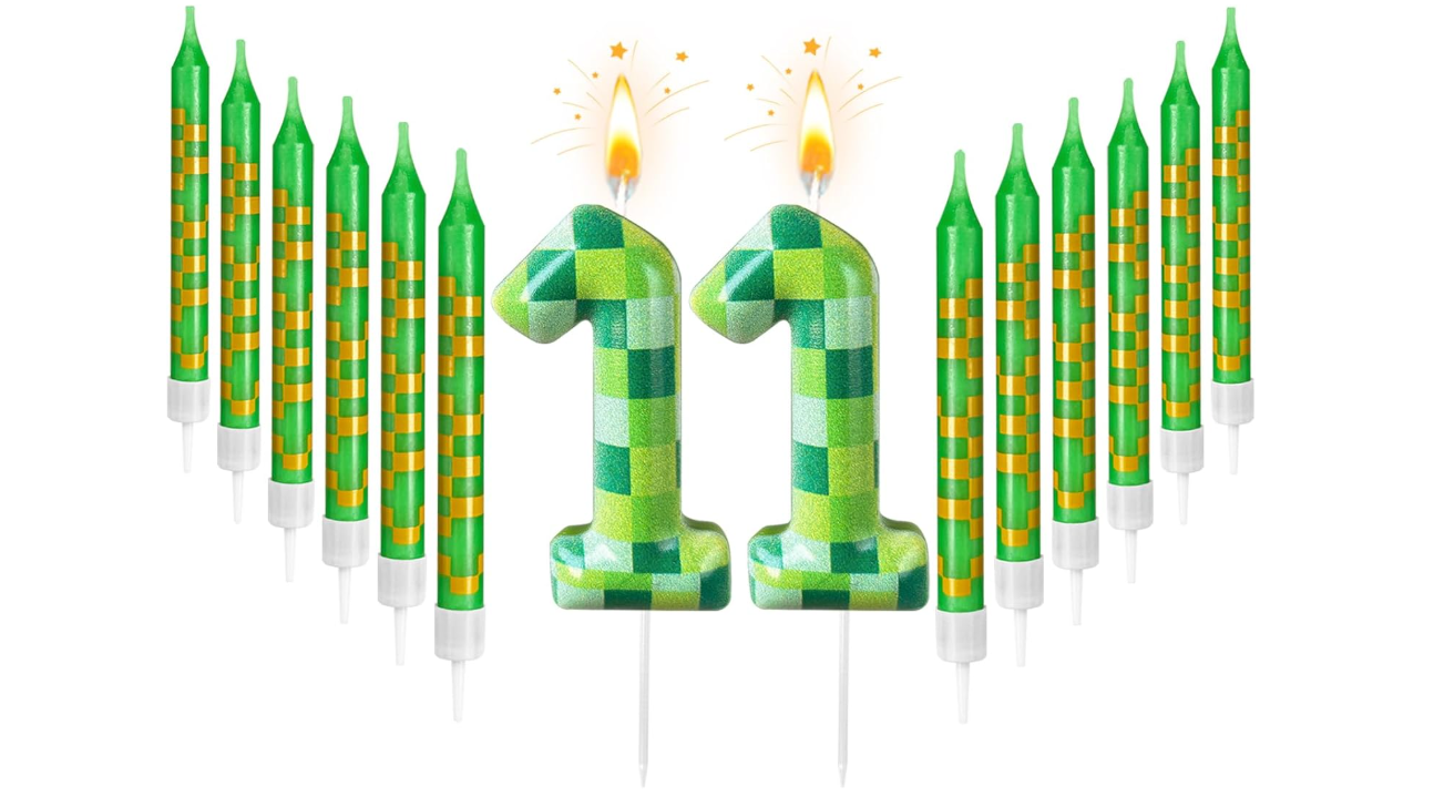 Zlongron 13 Green Pixel Birthday Candles – Kid-Friendly for Parties & Celebrations